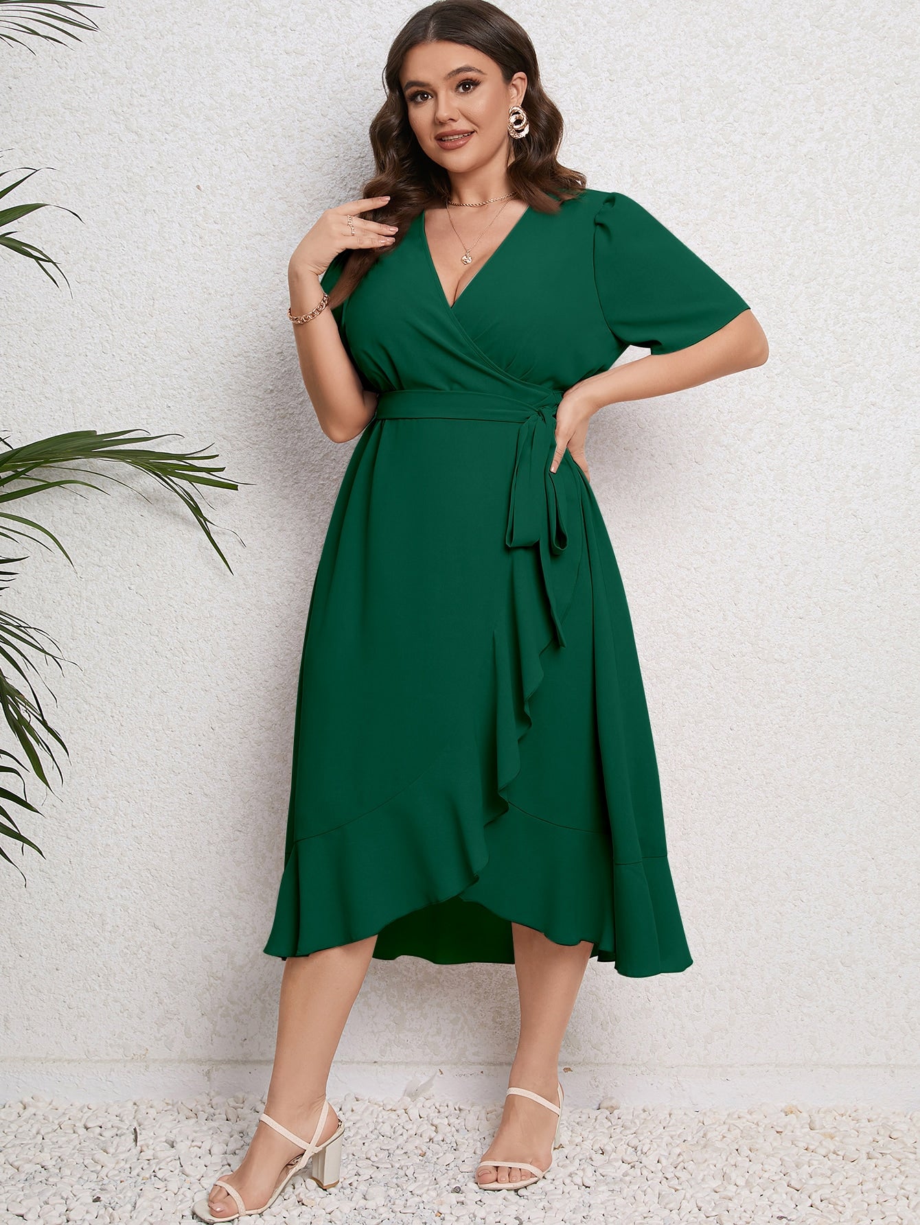 Envelope Midi Vestido Transpassado De Viscose Plus Size Vestido