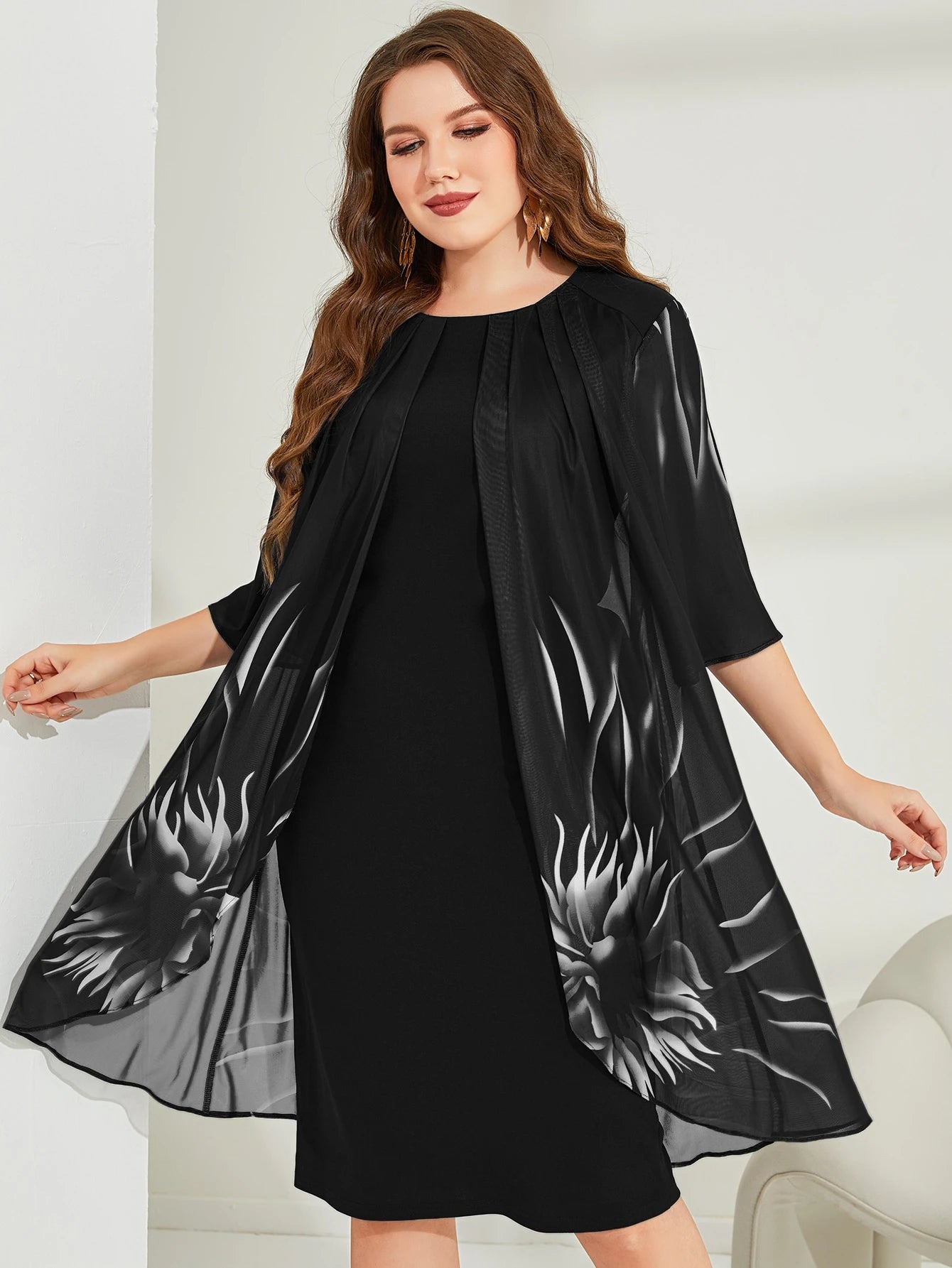 Vestido Midi Para Festa Senhora Plus Size com Detalhe Plissado
