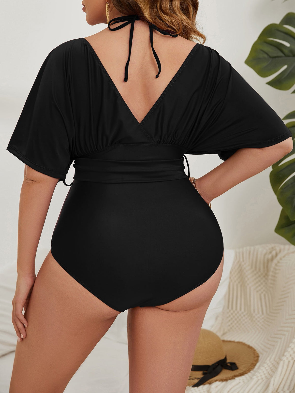 Maiô Plus Size Feminino com Manga e Cinto Cherry Modas