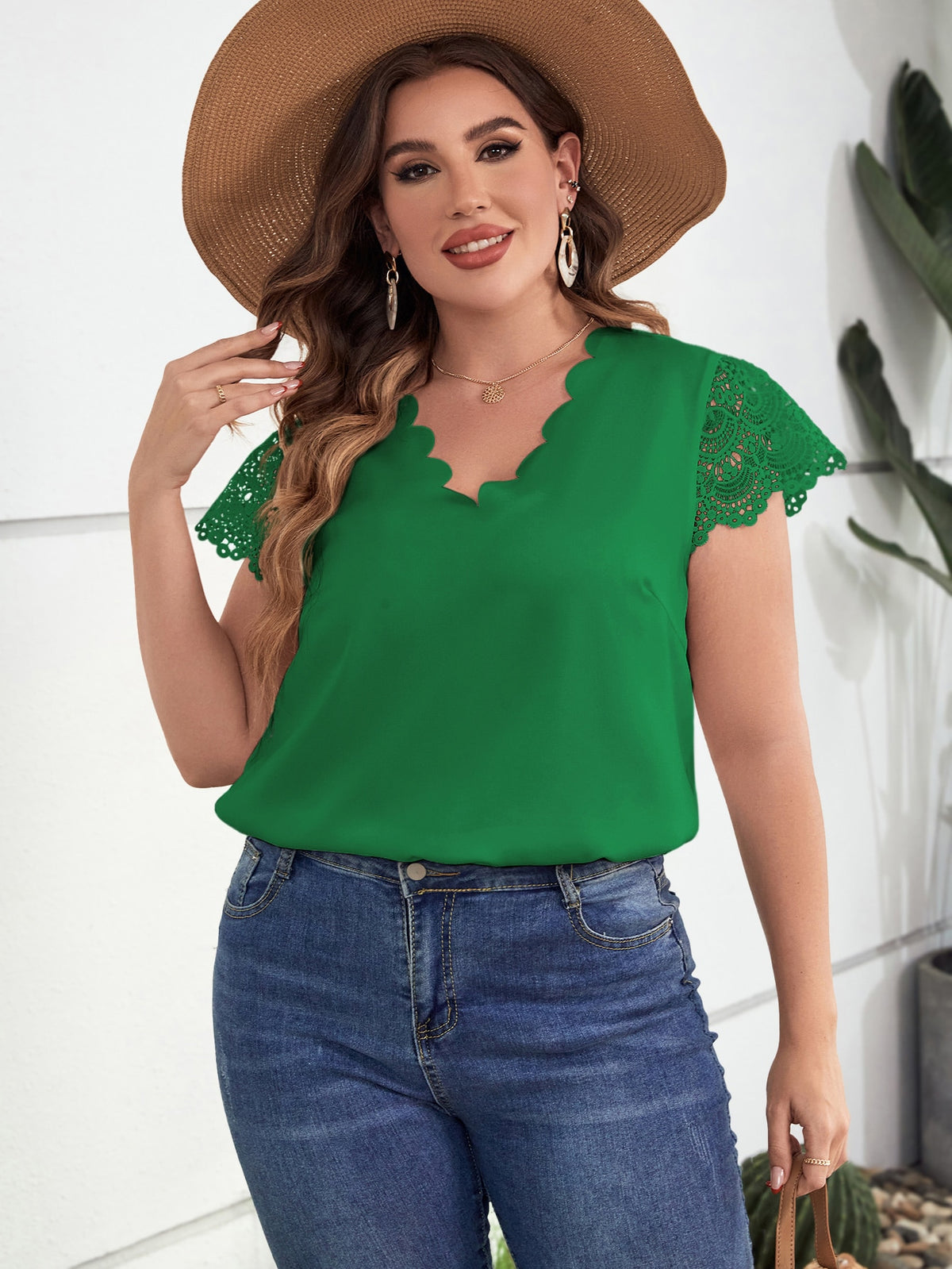 Blusa Feminina Manga Curta em Renda Plus Size Cherry Modas