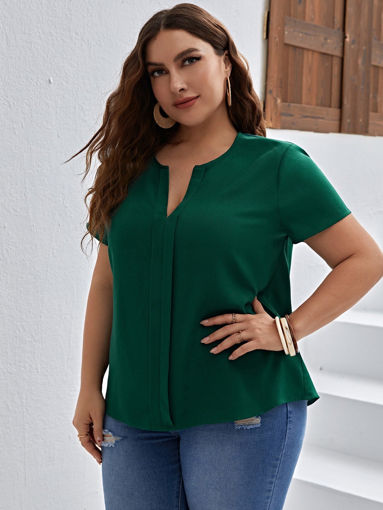 Blusa Plus Size Feminina Elegante Decote V Verde