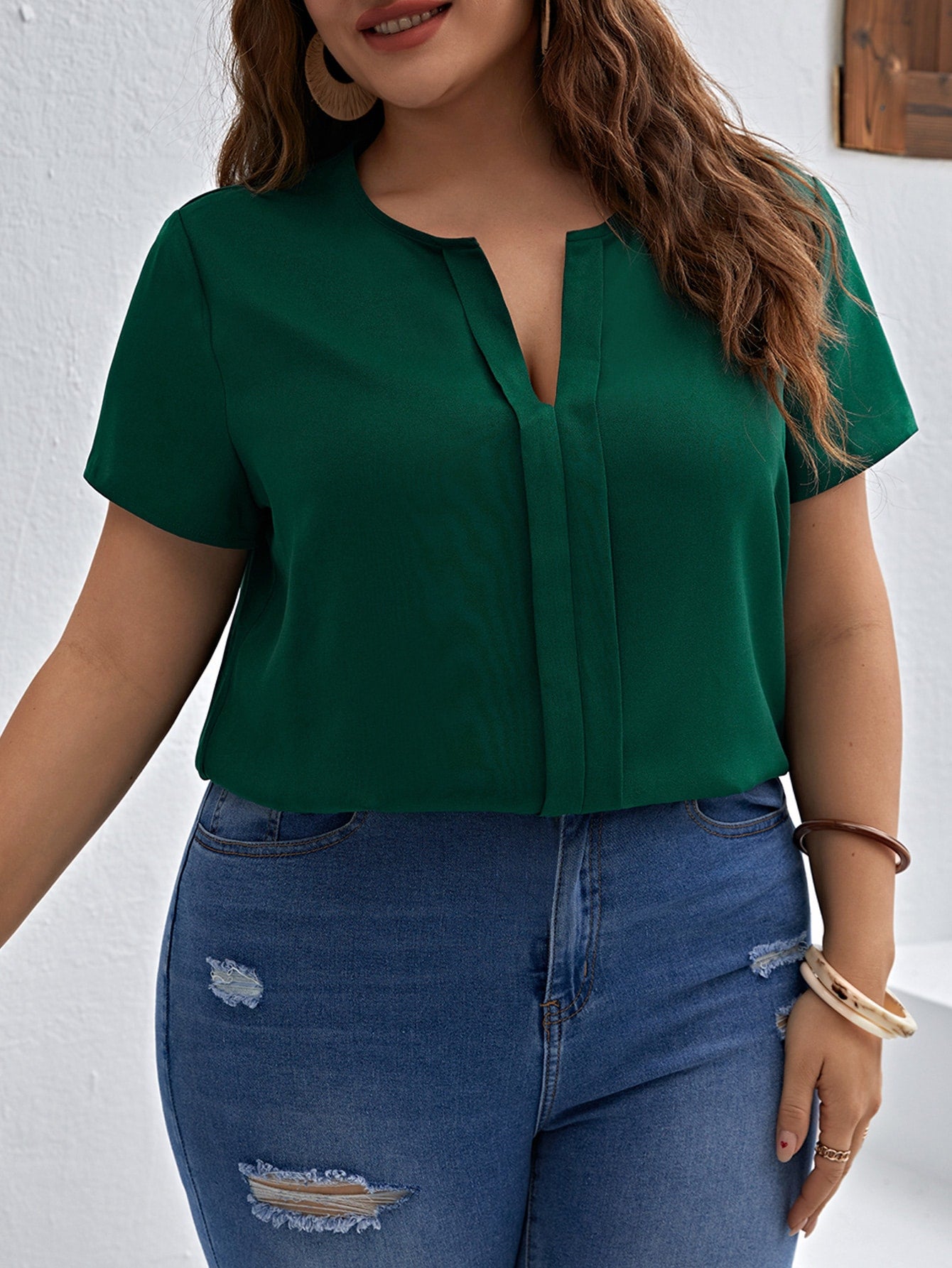 Blusa Plus Size Feminina Elegante Decote V Verde