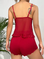 Pijama Babydoll Feminino Sensual com Renda e Abertura Frontal