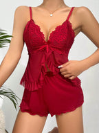 Pijama Babydoll Feminino Sensual com Renda e Abertura Frontal