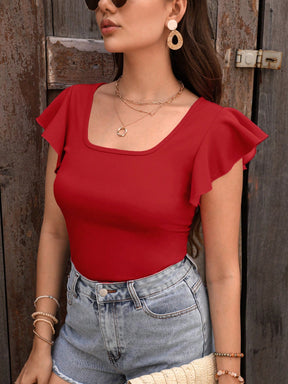 Blusa Feminina Manga com Babado Decote Quadrado