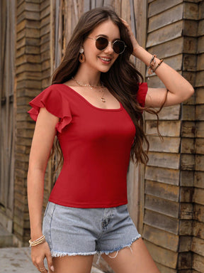 Blusa Feminina Manga com Babado Decote Quadrado