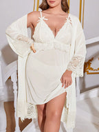 Conjunto Camisola e Robe de Tule Plus Size com Renda