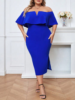 Vestido Midi Plus Size Minimalista Ombro de Fora