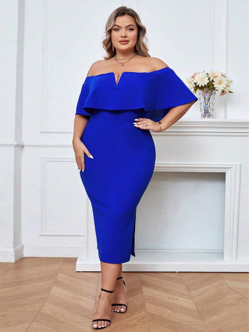 Vestido Midi Plus Size Minimalista Ombro de Fora