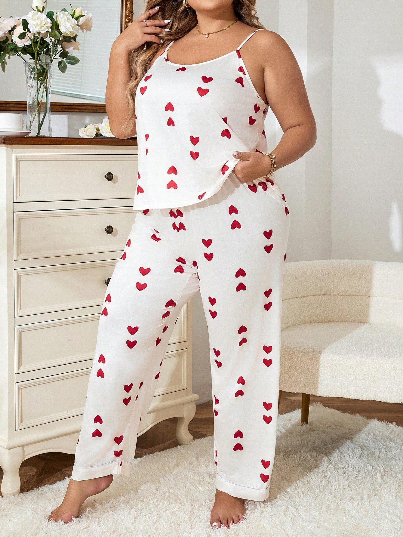 Pijama Plus Size Regata e Calça Coração 