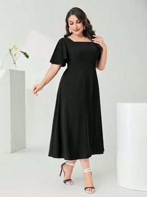 Vestido Midi Plus Size Feminino Gola Quadrada Preto Cherry Modas