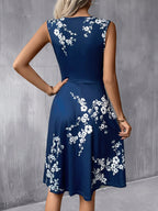 SHEIN Clasi Vestido A-Line com Estampa Floral e Detalhe Torcido, Vestido Azul, Vestidos de Verão para Mulheres