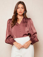 Camisa Feminina Elegante Manga Longa Bufante Não Amassa