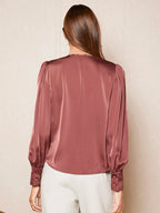 Camisa Feminina Elegante Manga Longa Bufante Não Amassa
