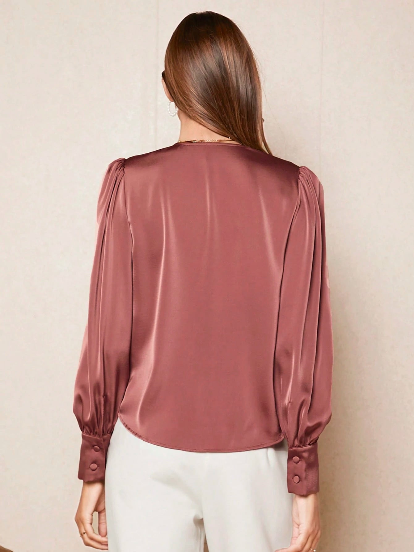 Camisa Feminina Elegante Manga Longa Bufante Não Amassa