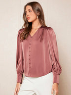 Camisa Feminina Elegante Manga Longa Bufante Não Amassa