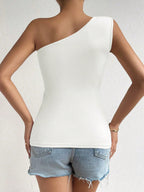 Blusa Feminina Assimétrica de Um Ombro Só Enrugada