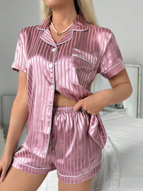 Pijama Feminino Listrado de Cetim Curto Elegante Cherry Modas