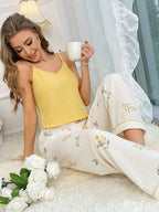 Pijama Feminino Regata e Calça Estampa Floral Tecido Macio