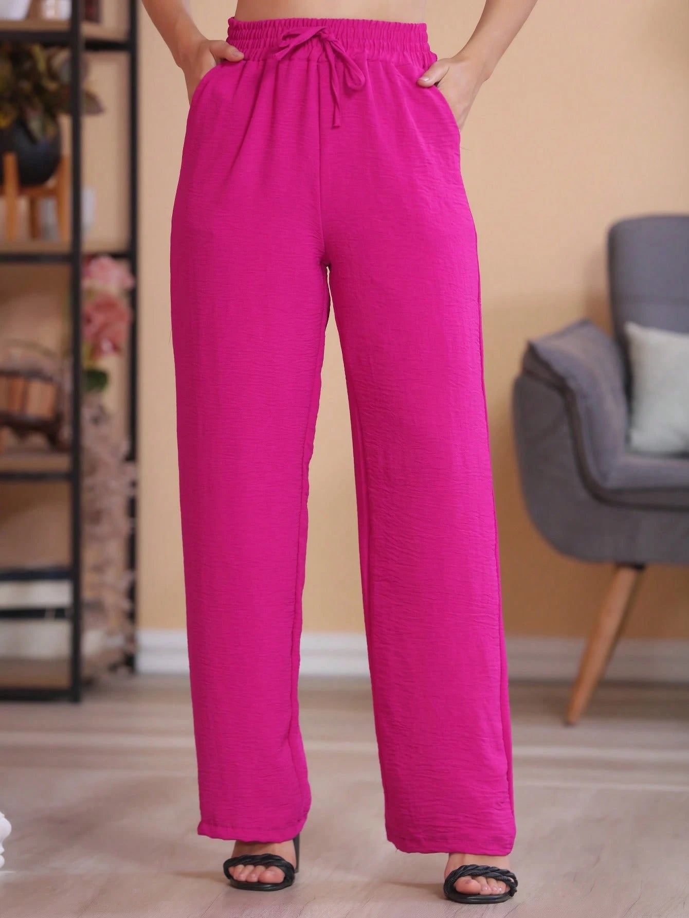 Calça Pantalona Feminina Com Bolso Cintura Alta Duna