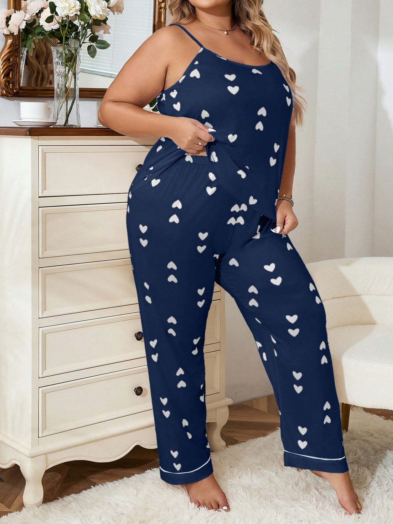 Pijama Plus Size Regata e Calça Coração 