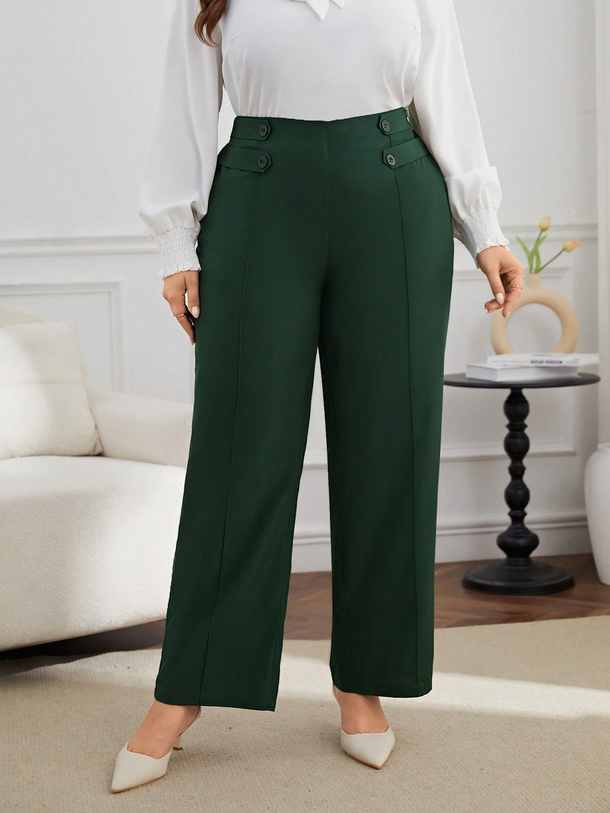 Calça Reta Plus Size Feminina com Botões Cherry Modas