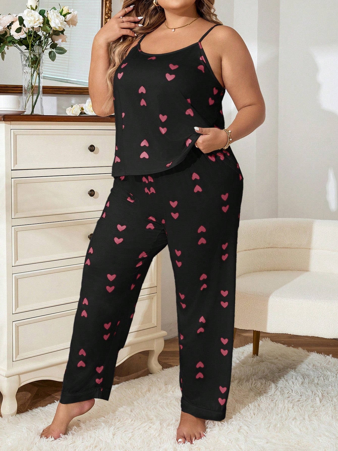 Pijama Plus Size Regata e Calça Coração 