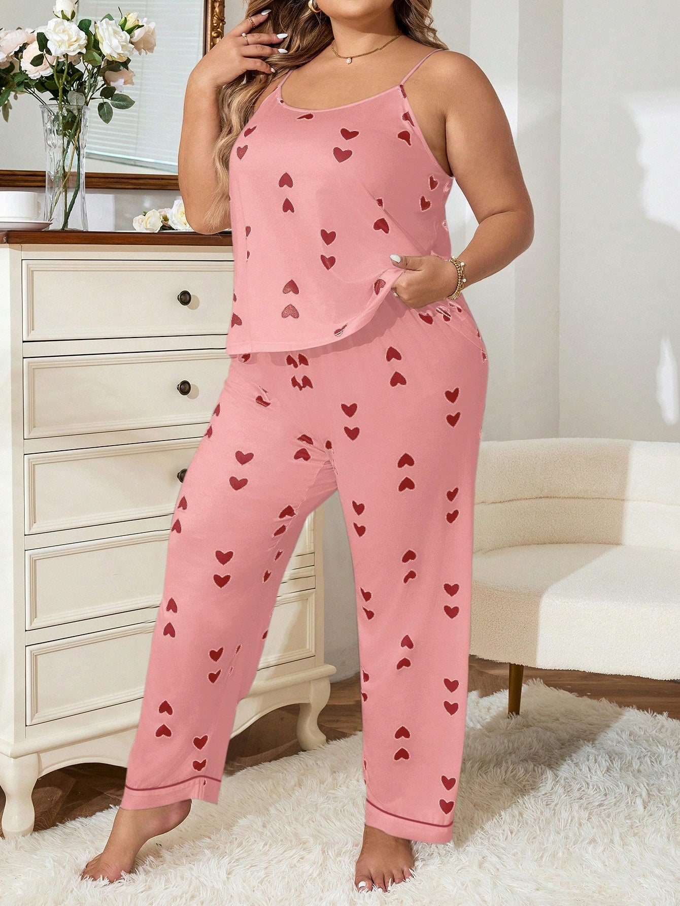 Pijama Plus Size Regata e Calça Coração 