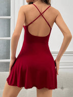 Conjunto Robe e Camisola Sensual Feminino em Tule Vermelho com Plumas