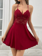 Conjunto Robe e Camisola Sensual Feminino em Tule Vermelho com Plumas