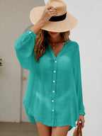 Saída de Praia Camisa com Botões Transparente