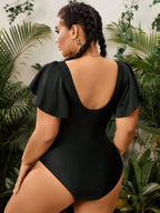 Maiô Plus Size Feminino Decote V com Manga