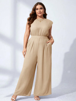 Macacão Pantalona Plus Size sem Manga