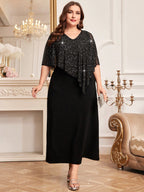Vestido Festa Longo Plus Size Brilhoso com Capa Brilhoso