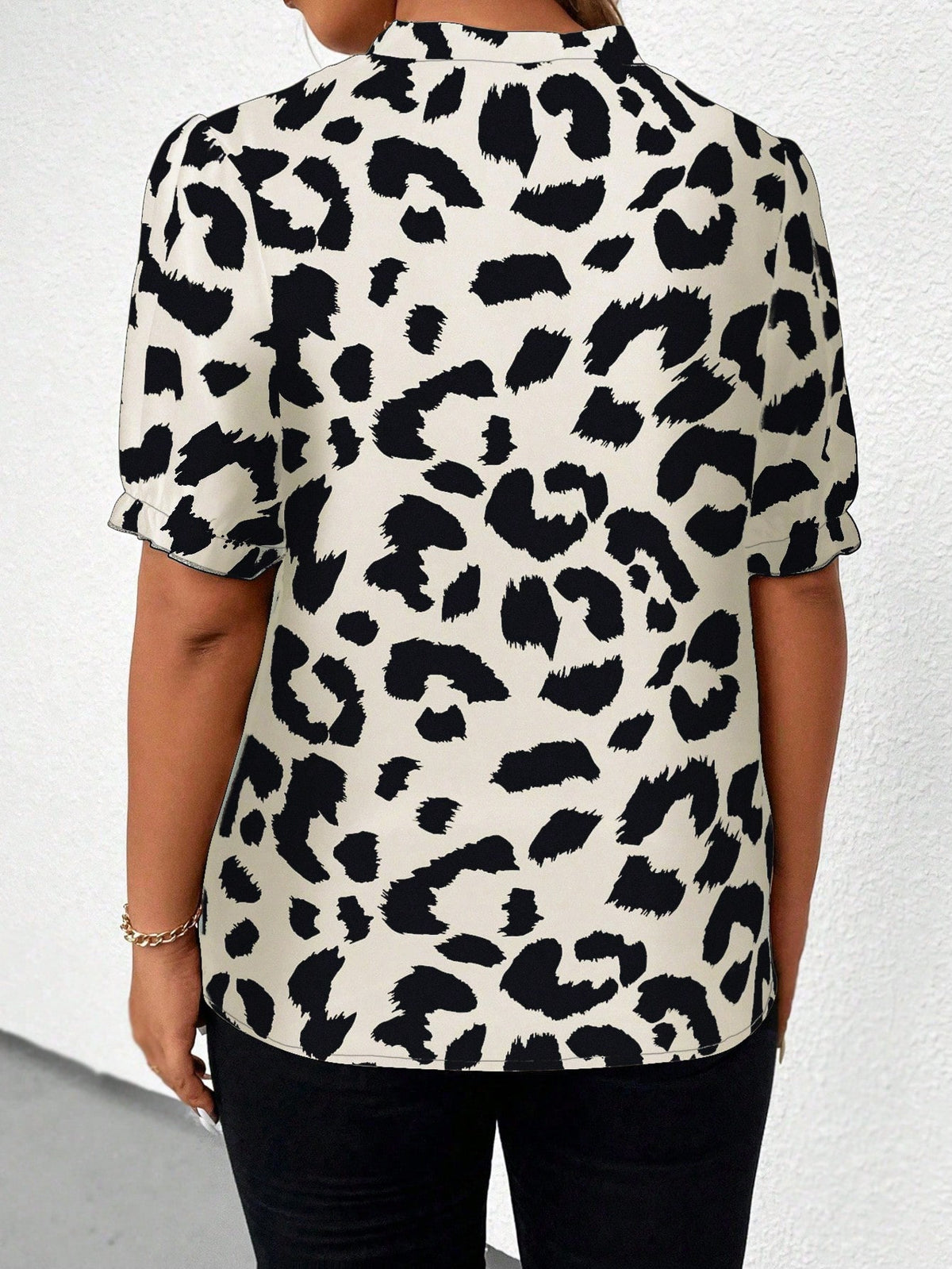 Blusa Feminina Manga Curta Bufante Leopardo Plus Size Cherry Modas