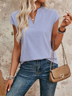 Blusa Listrada Manga Curta Feminina Decote V 