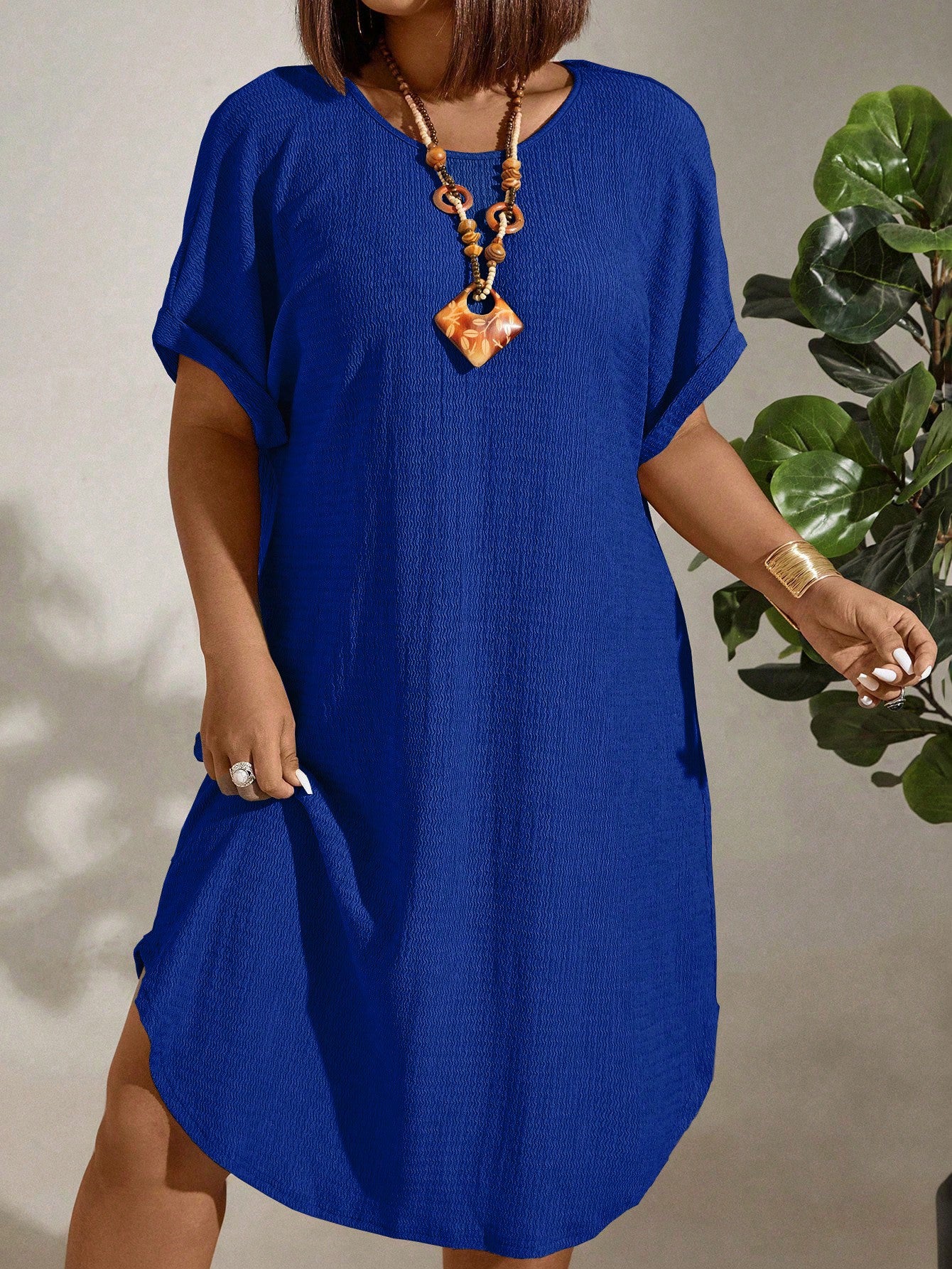 Vestido Midi Plus Size Soltinho Manga Morcego – Cherry Modas