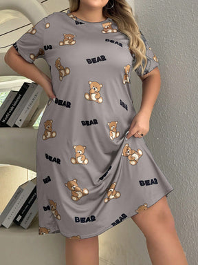 Camisola Plus Size Feminina Confortável Estampa de Urso