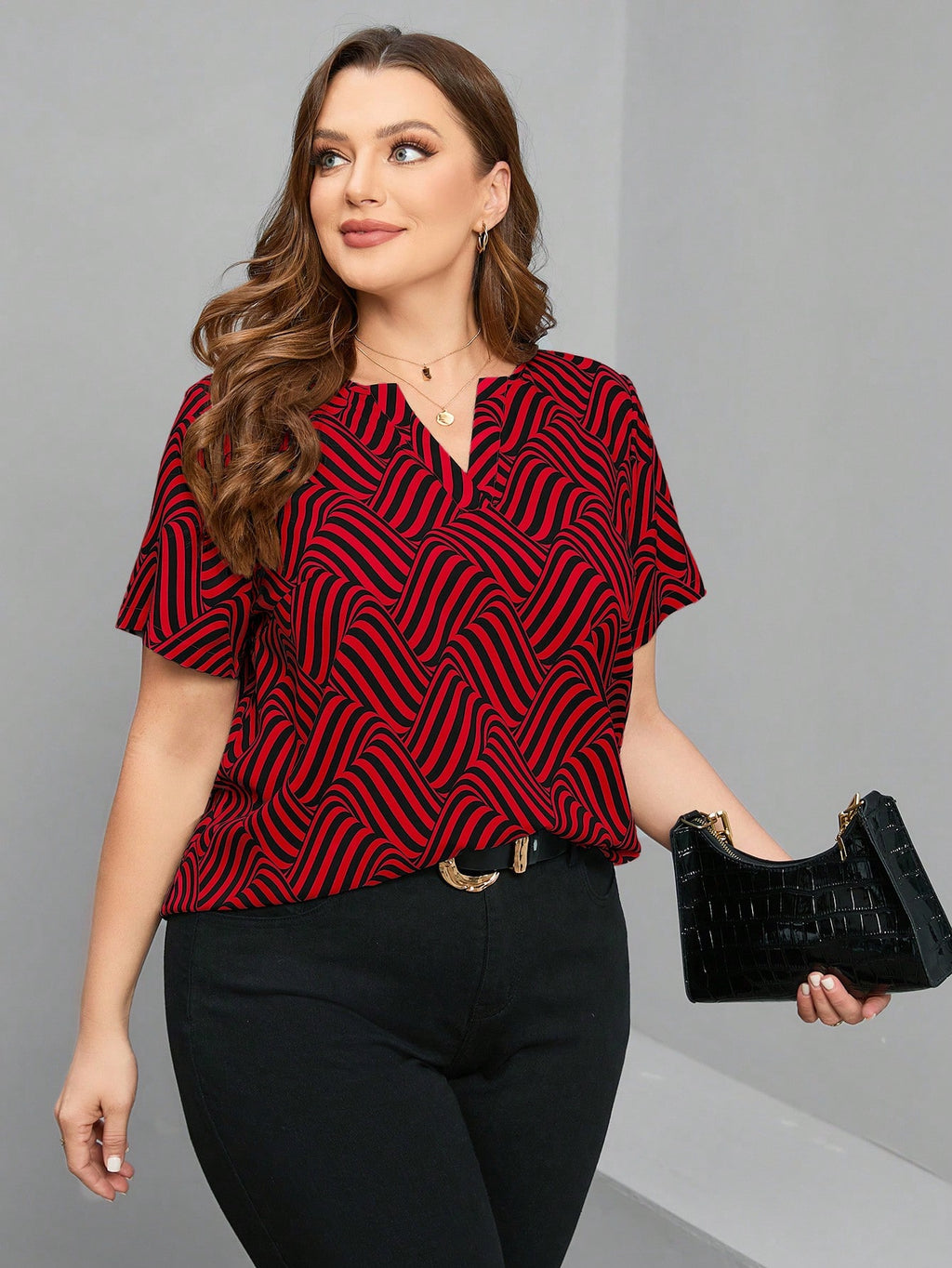 Blusa Feminina Manga Curta com Lapela Plus Size Cherry Modas