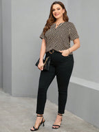 Blusa Feminina Manga Curta com Lapela Plus Size Cherry Modas