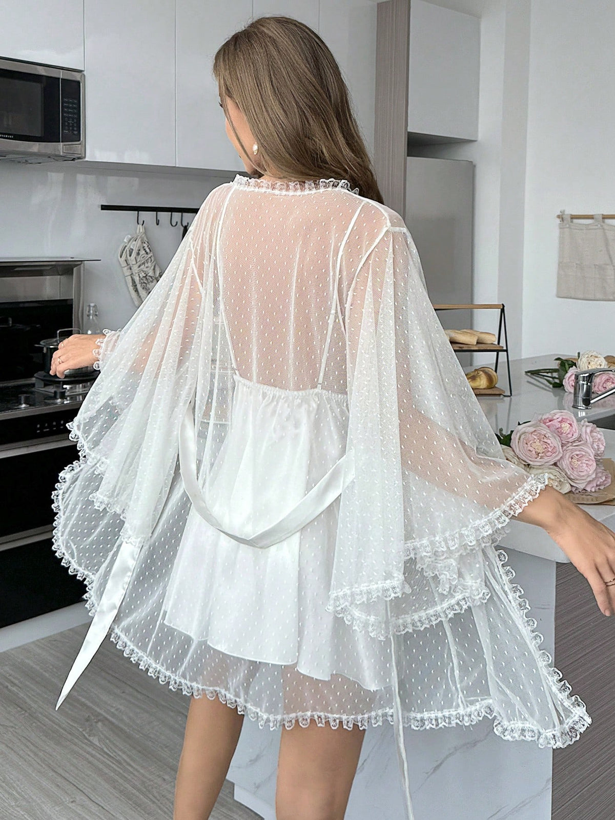 Camisola de Noiva com Robe Transparente 