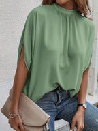 Blusa Feminina Manga Curta Caída Gola Alta