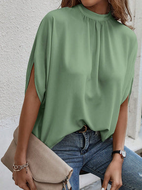 Blusa Feminina Manga Curta Caída Gola Alta