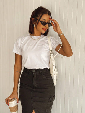 Blusa Manga Curta Básica Feminina 100% Algodão