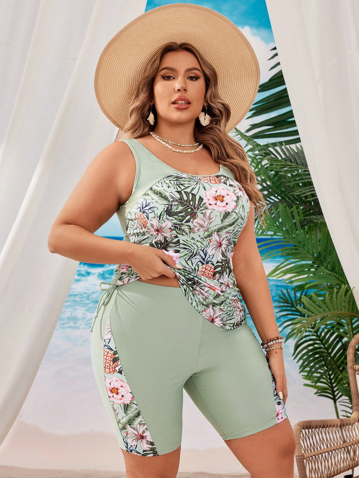 Maiô Tankini Plus Size Feminino Regata e Bermuda