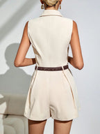 Macaquinho Feminino Alfaitaria Estilo Blazer Decote V
