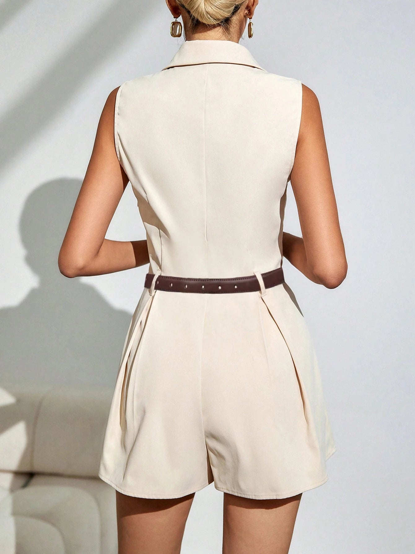 Macaquinho Feminino Alfaitaria Estilo Blazer Decote V