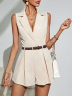 Macaquinho Feminino Alfaitaria Estilo Blazer Decote V