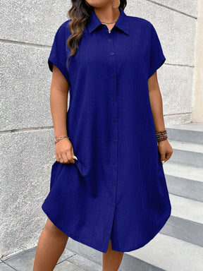 Vestido Midi Plus Size Estilo Camisa com Botões