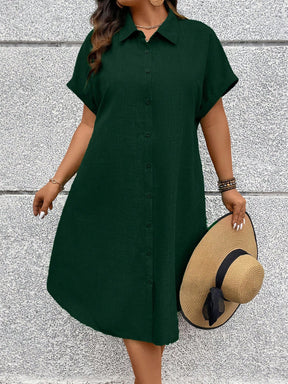 Vestido Midi Plus Size Estilo Camisa com Botões